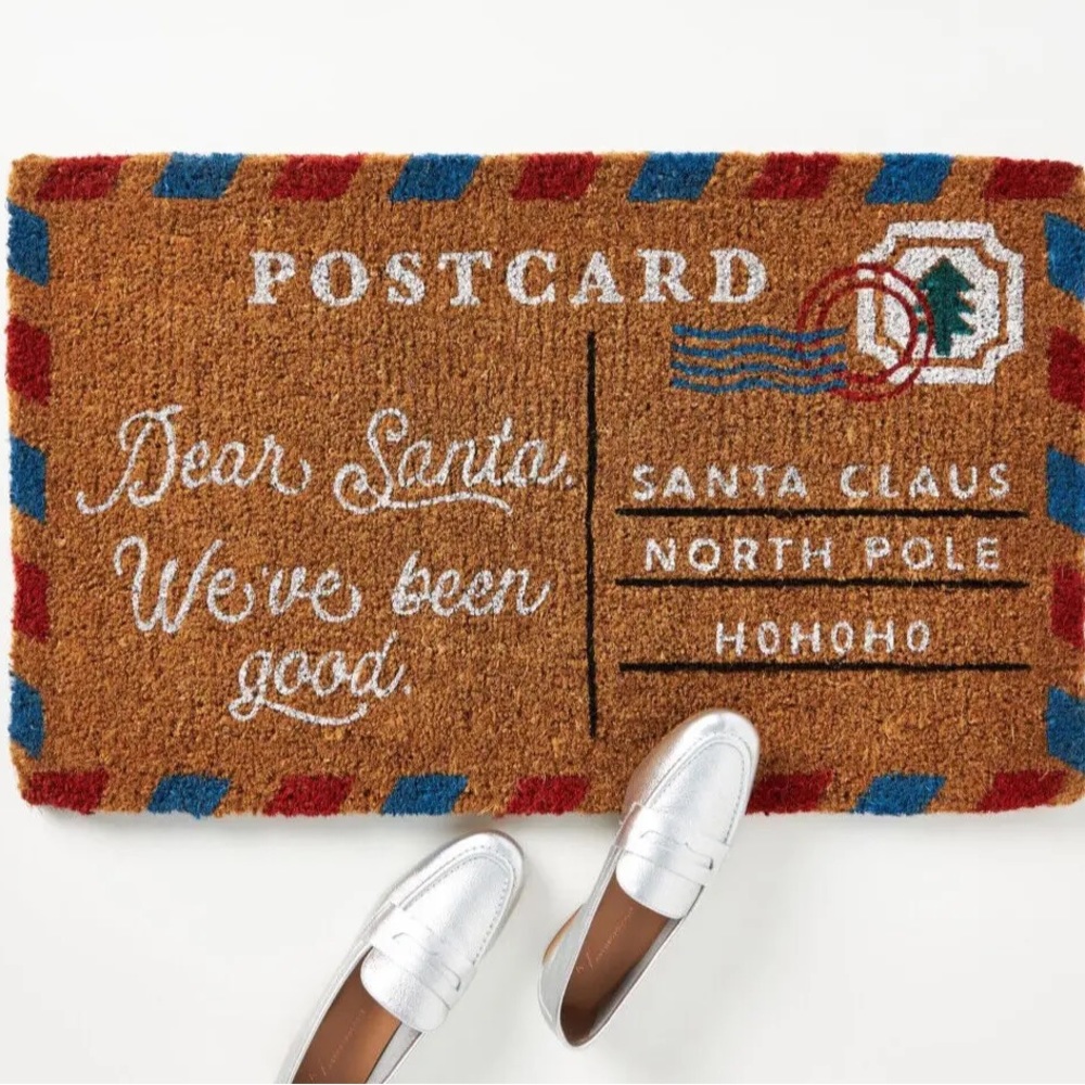 ANTHROPOLOGIE SANTA POSTCARD DOORMAT NEW